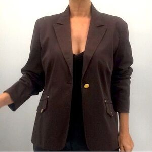 Per Te By Krizia Minimalist Utilitarian Classic Satin Logo Cotton Blazer Jacket